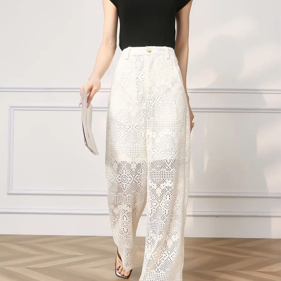 

Design Hollow Lace Straight Pants 2026 New Fashionable Versatile and Thin Pants