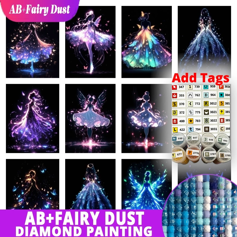 

Фея Пыль AB поставляется с наклейками DMC DIY Алмазная картина Аниме ДевушкиМозаика 5D Светящаяся задняя картина Горный хрусталь Вышивка Cros