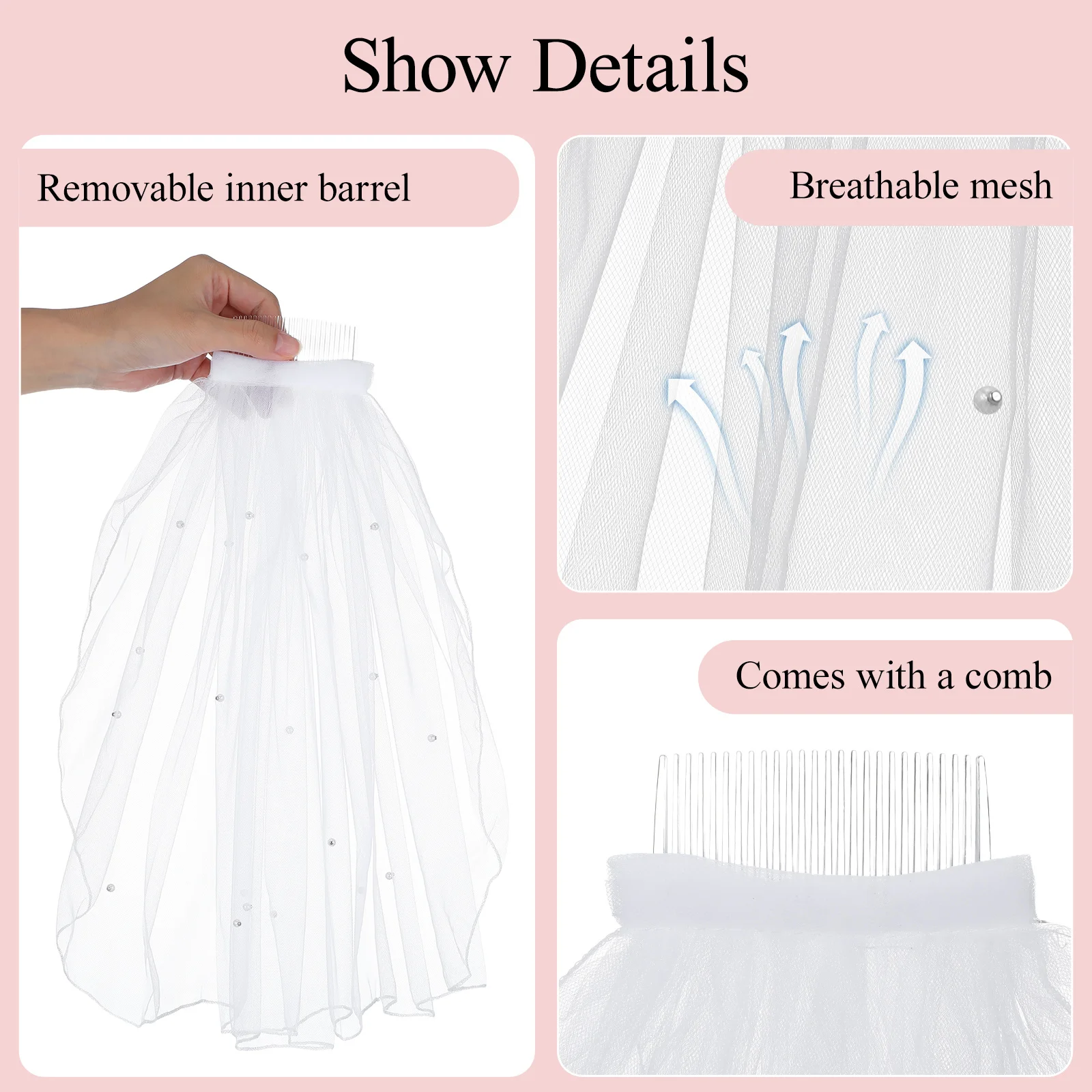 Fermagli per capelli da sposa bianchi Copricapo con bordo di perle Abito da ragazza corto Velo da sposa corto Accessori da sposa Velo per la sposa
