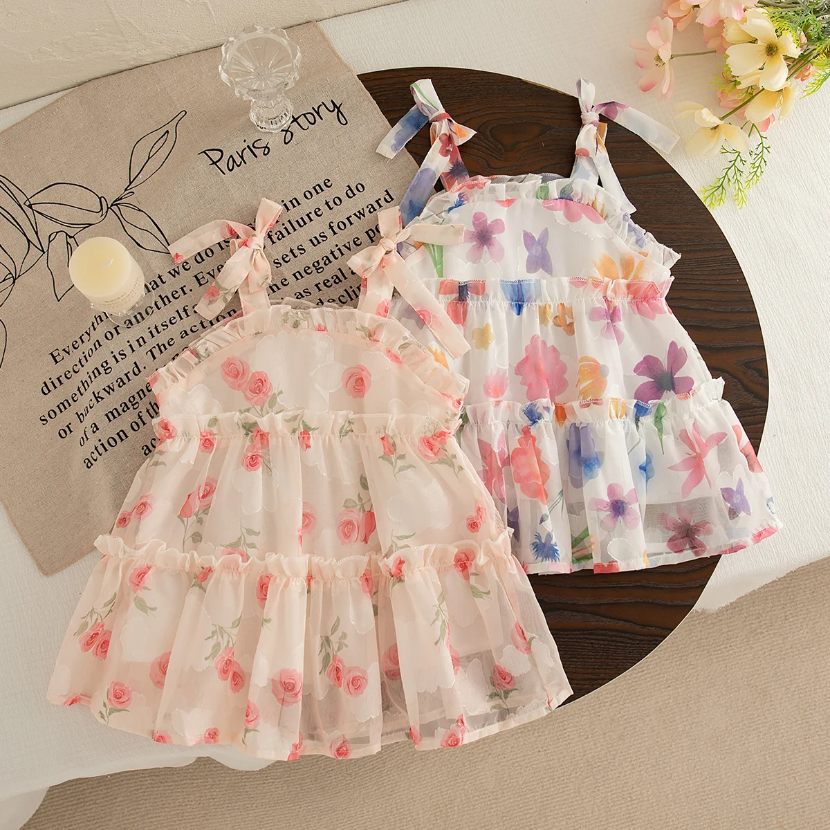 Baby Mädchen Kleid Sommer Schleife Und Blumenmuster Neckholder Puffy Baby Mädchen Prinzessin Kleider Niedlich Lässig Strand Mädchen Kleid