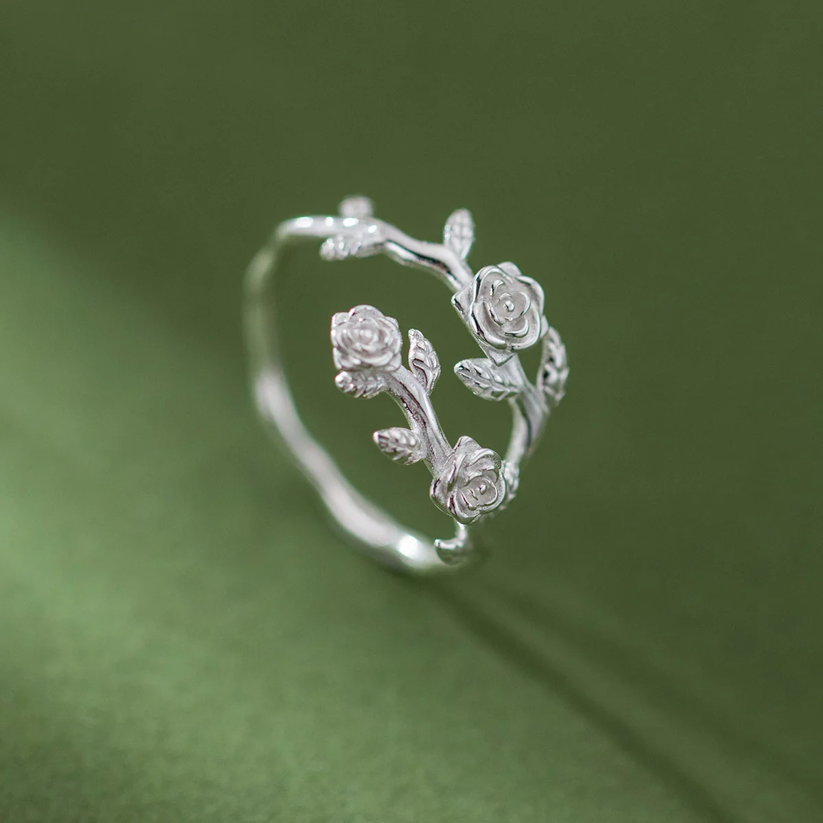 Luxus-Schmuck aus 925er-Sterlingsilber mit Rosenzweig ​ Verstellbare Ringe für Frauen, Dating-Ring, wunderschöne, elegante Accessoires, Schmuck – Detail 6