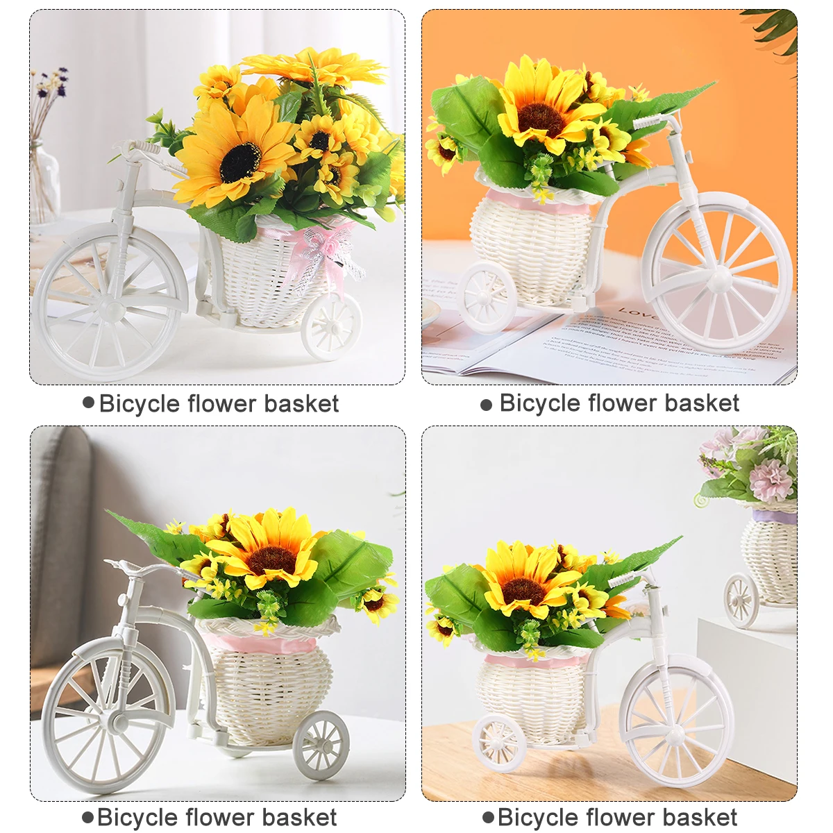 

Artificial Bonsai Decor Simulation Sunflowers Household Flower Bouquet Woven Basket Creative Bike Lifelike Office