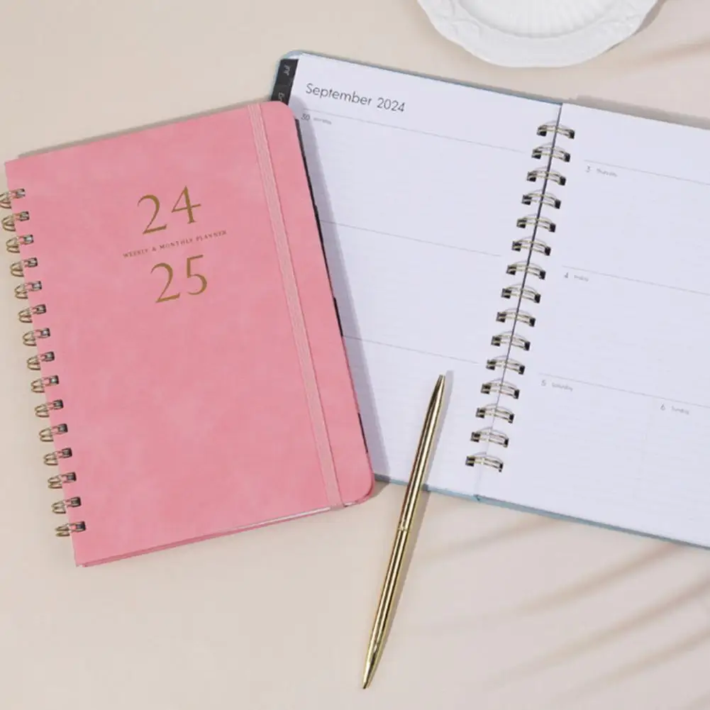 สมุดบันทึกแผนงานรายสัปดาห์สมุดจดแผนงานแบบขดกระดาษหนาไม่มีหมึกไหลออกสมุดจดบันทึกปฏิทินสมุดบันทึกการจัดงานประจำวัน