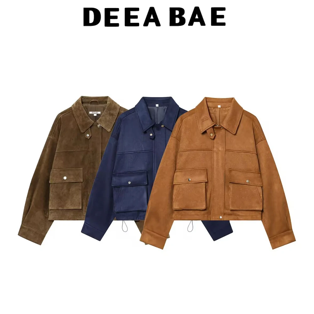 

DEEABAE European and American 2025 winter new women's casual temperament simple pure leather pilot jacket jacket