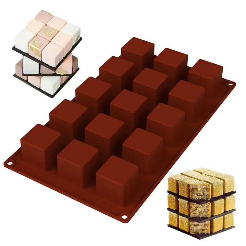 Silicone Chocolate Molds Bite Size Square Silicone Caramel Candy Molds 15 Cavity Chocolate Molds For Pudding Jello Baking Mold