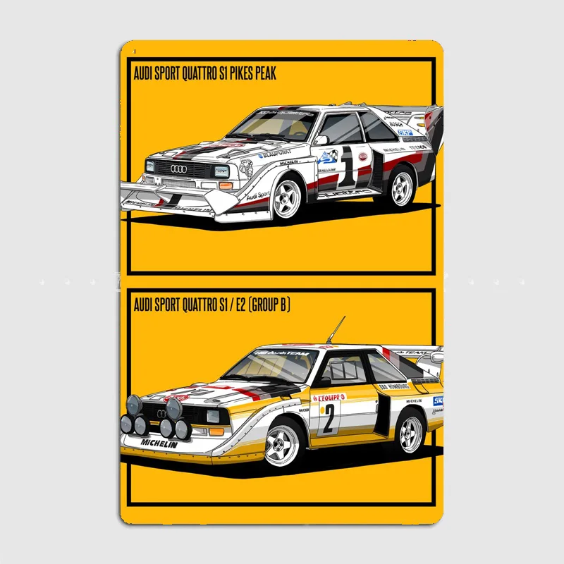 German Car Quattro Brothers S1 Group B Rally Racing Classic Retro Metal Sign Poster Garage Indoor Room Decor Tin Home Wall Decor