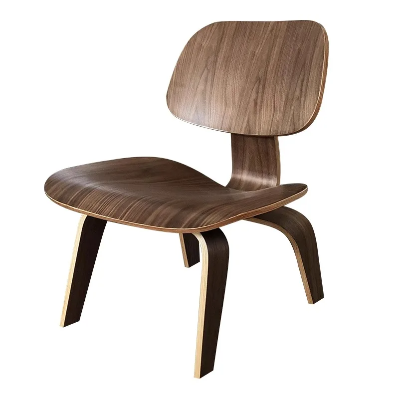 Bending wooden board low stool simple personality solid wood coffee chair light luxury retro leather casual chair