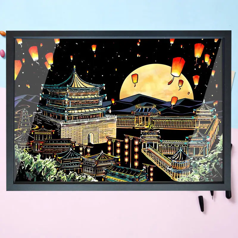 Colorful City Night Scene Scratching Paper Notebook Handmade DIY Creative Sandbox Notebook