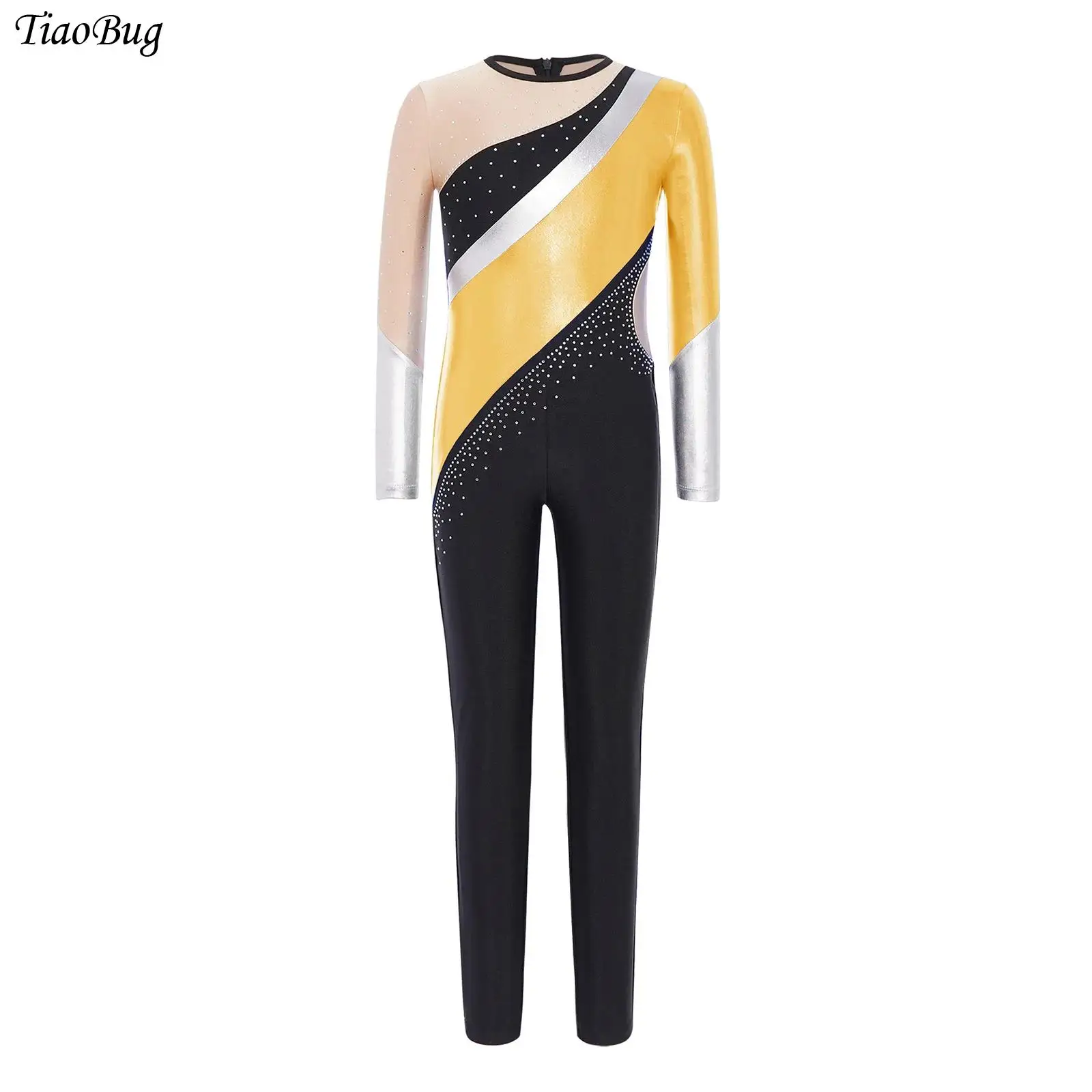 

Girls One Piece Long Sleeve Ballet Dance Leotard Metallic Shiny Bodysuit Gymnastics Jumpsuit Figure Skating Competitions