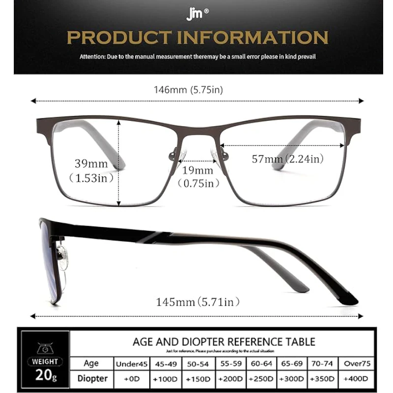 JM-Lunettes de lecture carrées en métal pour hommes, lunettes de presbytie multifocales progressives, lunettes bloquant la lumière bleue