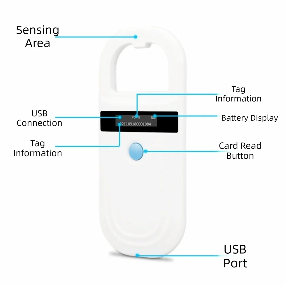 Portable USB Charging Pet ID Reader Can Be Stored Handheld Animal RFID Reader Transmitting Data Pet Microchip Scanner Farm
