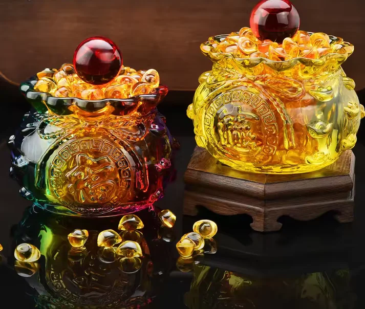Crystal Glaze Lucky Bag Ornaments Living Room Home Glass Crafts Crystal Treasure Bowl Decorations Ornaments Gifts