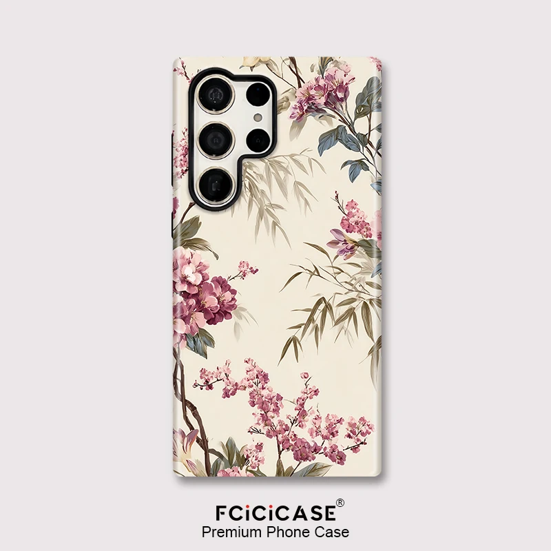 Fcicicase S23 + حافظة هاتف لهاتف سامسونج جالاكسي S25 الترا S 24 S24 + S20 FE S23Plus مقاومة للصدمات زهرة نمط أكريليك خلفي Funda #1