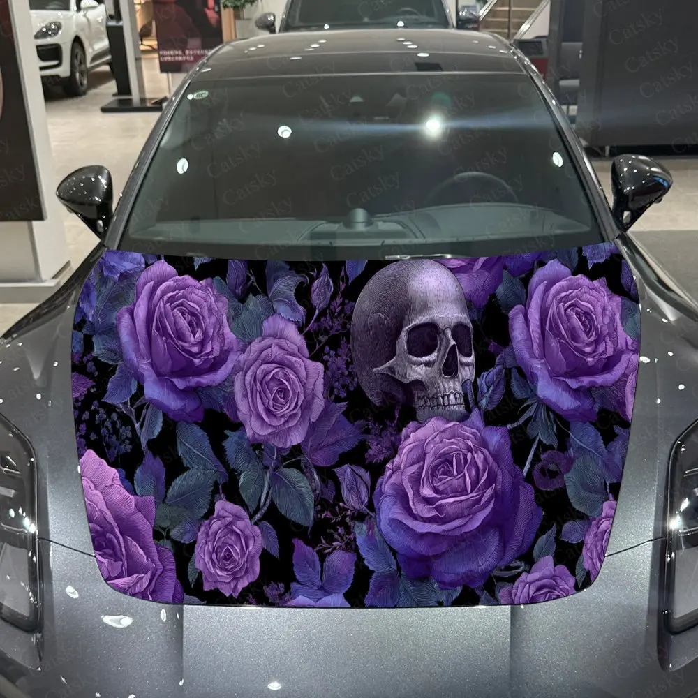 

Car Decal Artistic Fusion of Skull and Purple Rose Elements in Dark Gothic Style Car Hood Sticker, Waterproof Self - Adhesive PV