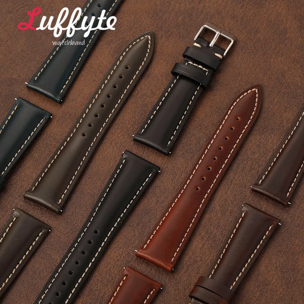 Calfskin Genuine Leather Watchband 18 19 20 21 22mm Quick Release Spring Bars Gift Packing Box Casual Men Oil Wax Leather Strap