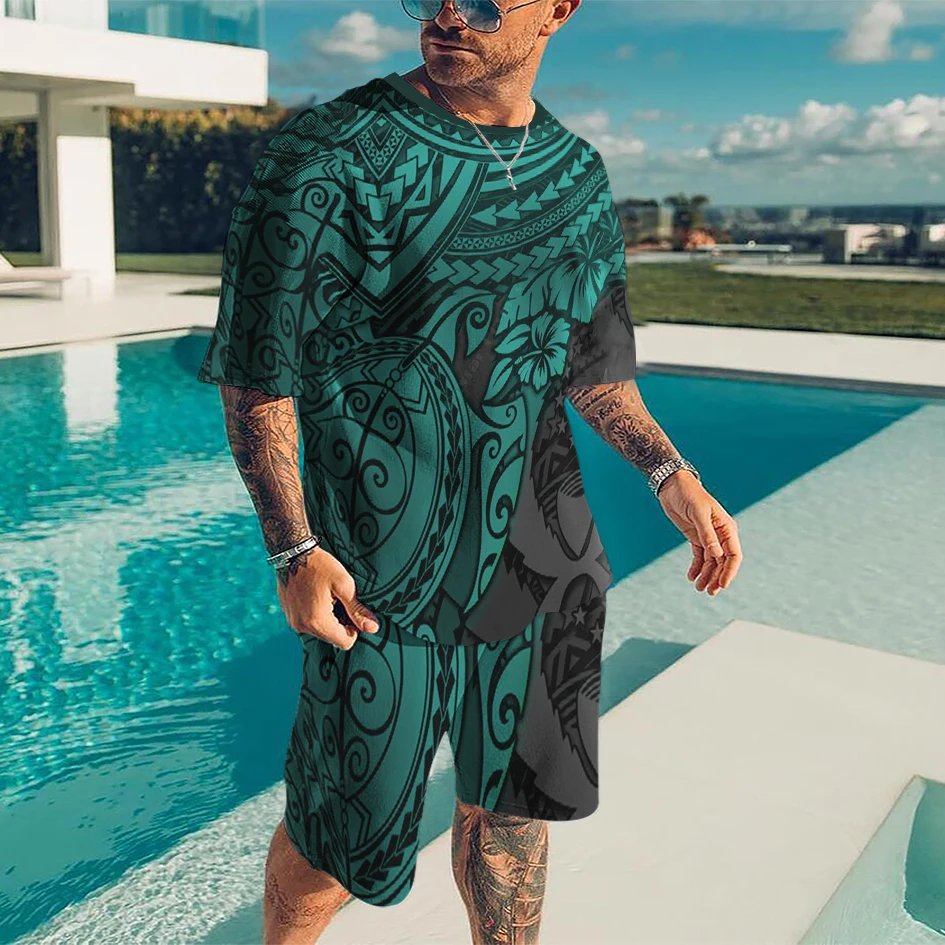 Men's Summer Fashion T-shirts Set 2 Pieces Clothing Oversized Outfit Casual Vintage 3D Printed Tracksuit Quick Dry Sportswear