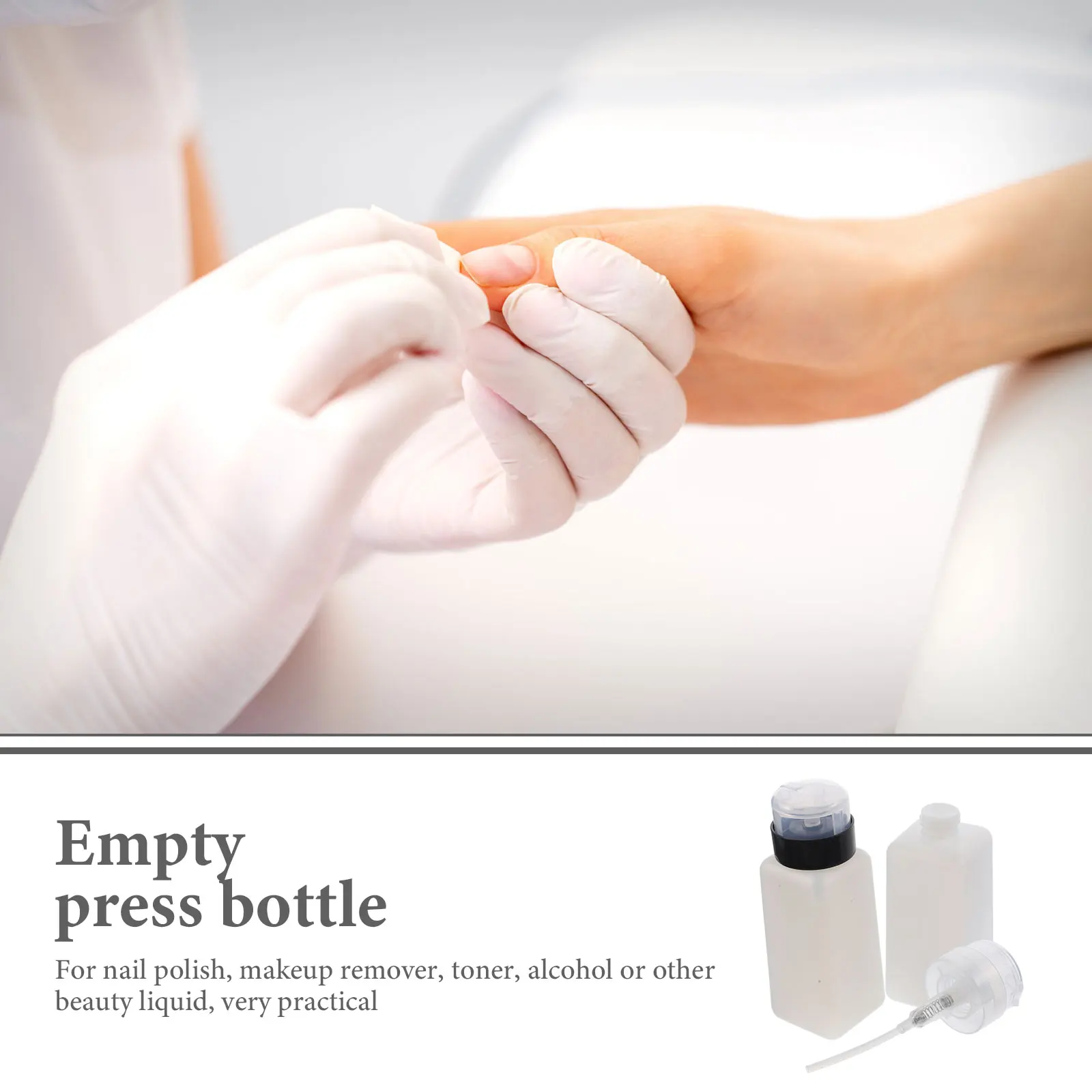 2Pcs 250ml Push Down Pump Dispenser Nail Polish Remover Bottle Easy Press Travel Refillable Liquid Storage