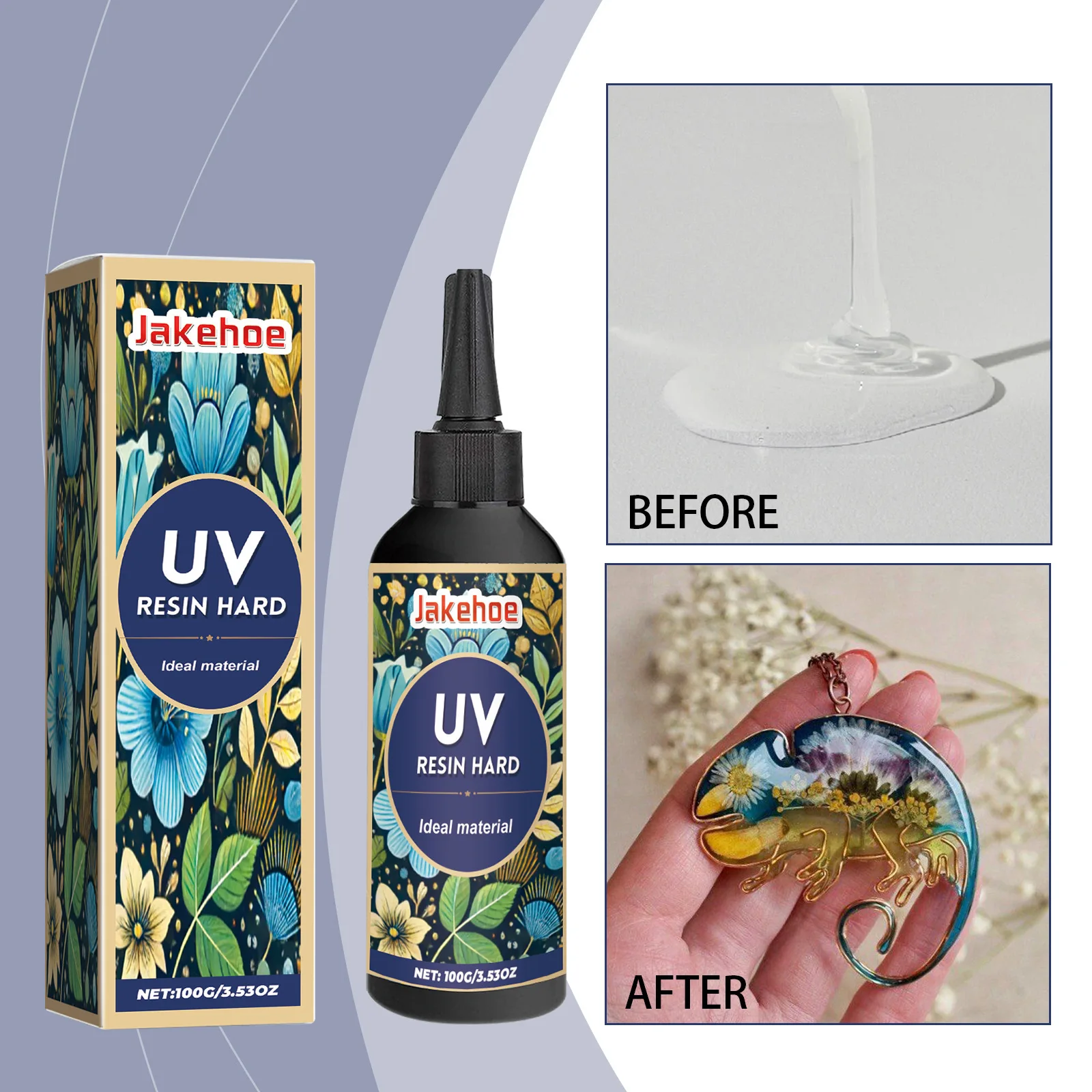 

100g UV Cure Epoxy Resin - Crystal Clear Adhesive for DIY Crafts, Jewelry Making & Silicone Molds, Fast Curing with UV Light