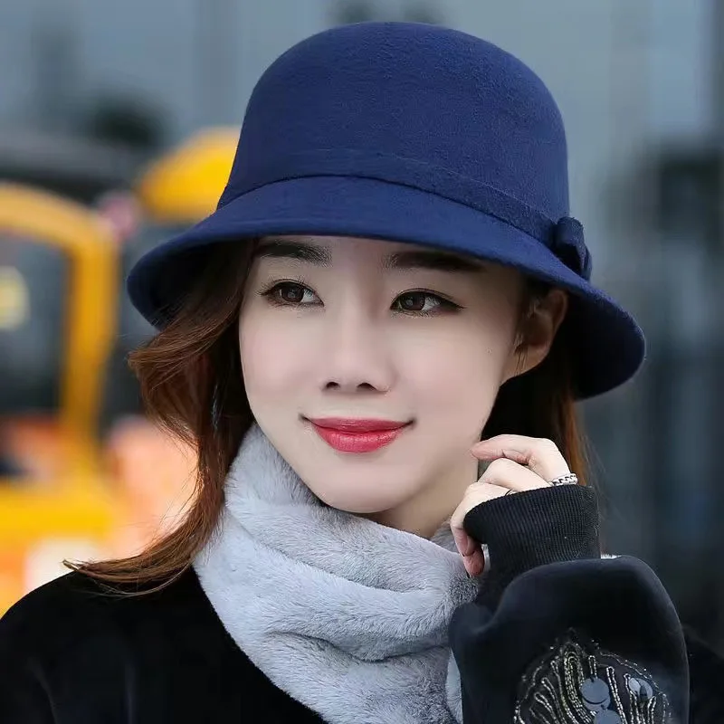 Autumn Winter Women Felt Fedoras Hat Vintage Bowknot Ladies Hat Dome Felt Wedding Church Jazz Cap Female Bow Bowler