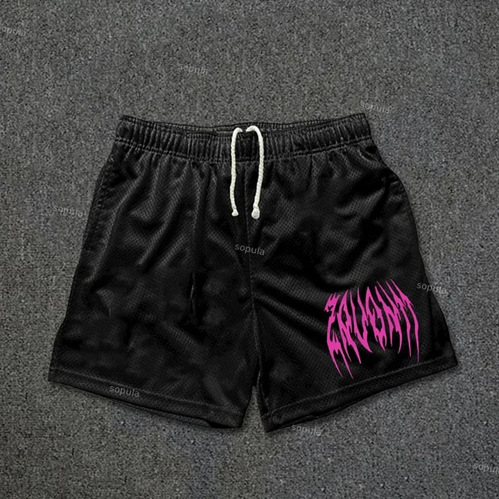 Celana Pendek Kasual Bergaya Vintage dengan Grafis Kasar, Longgar, untuk Olahraga Basket, Gym, Bernapas, Latihan Kebugaran, dan Workout Pria