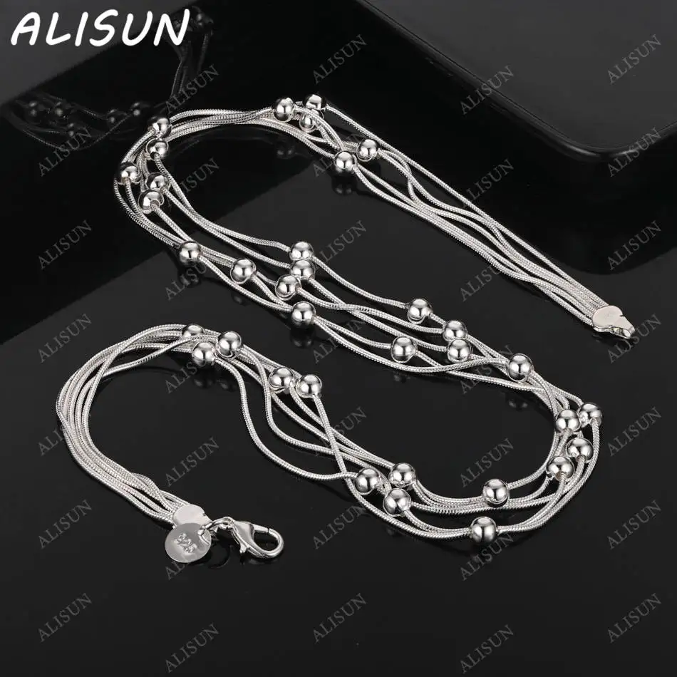 

ALISUN 925 Sterling Silver 45cm Beads Chain Necklace For Women Men Charm Trend Birthday Gifts Fashion Party