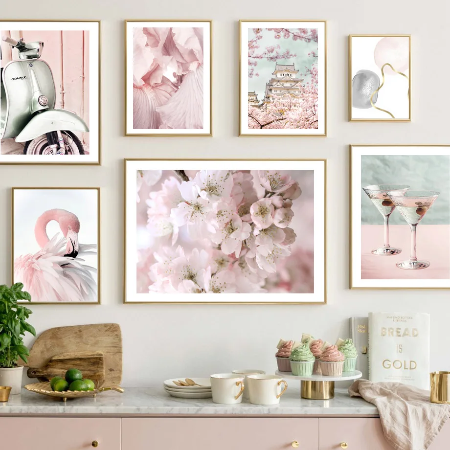 Pink Japan Spring Sakura Scape Flamingo Floats Wall Art Canvas Painting Flower Posters And Prints Pictures For Living Room Decor