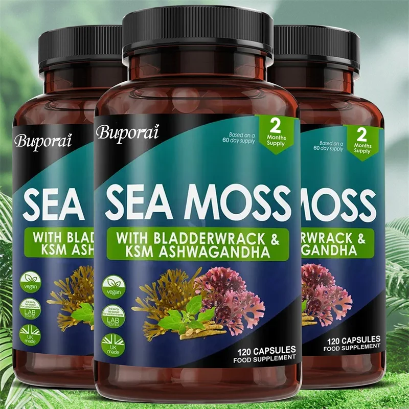 

Капсулы из морского мха — способствуют обмену веществ, повышают иммунитет с помощью мочевой железы и Ksm Ashwagandha для поддержки функций щитовидной железы