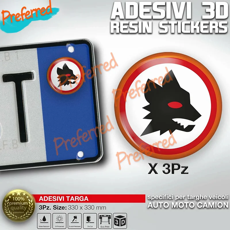 3x Adesivos de Resina Gel 3D Bollino Targa ROMA Città Capitale AS Roma Anos 80 Lupa Lupetto Auto - Personalizável em Qualquer Tamanho de Adesivo