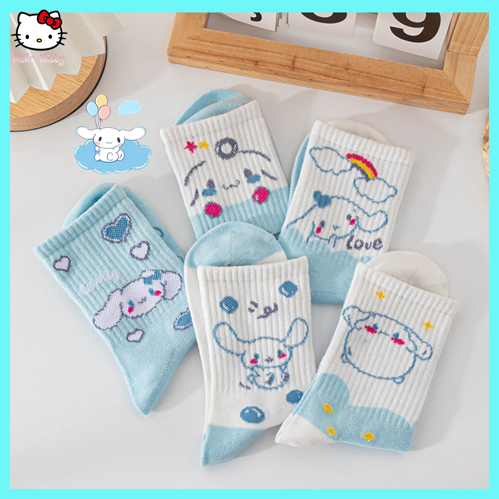 Kawaii Anime Kuromi Melody Cinnamoroll Sanrioed Cartoon Kids Girl Autumn Winter Mid-Calf Warm Sock Cotton Cute Student Socks