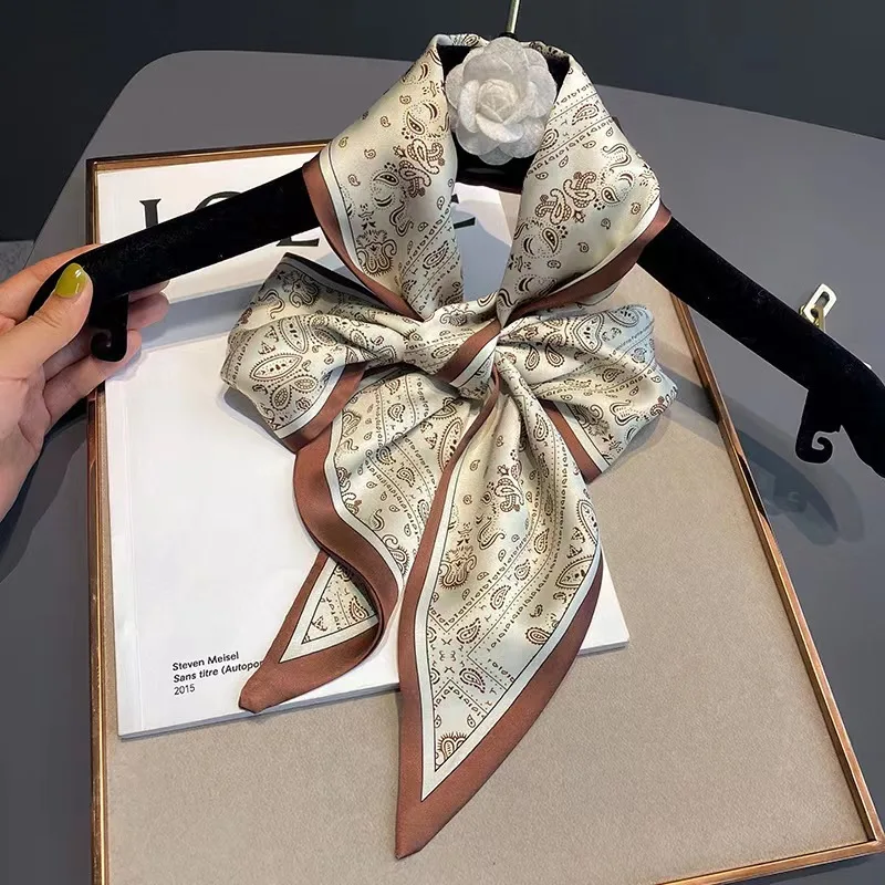 الفاخرة تصميم الحرير نحيل أغطية الرأس وشاح المرأة طباعة الربيع رابطة عنق الشعر حقيبة اليد الشريط حزام المعصم Foulard عقال سيدة