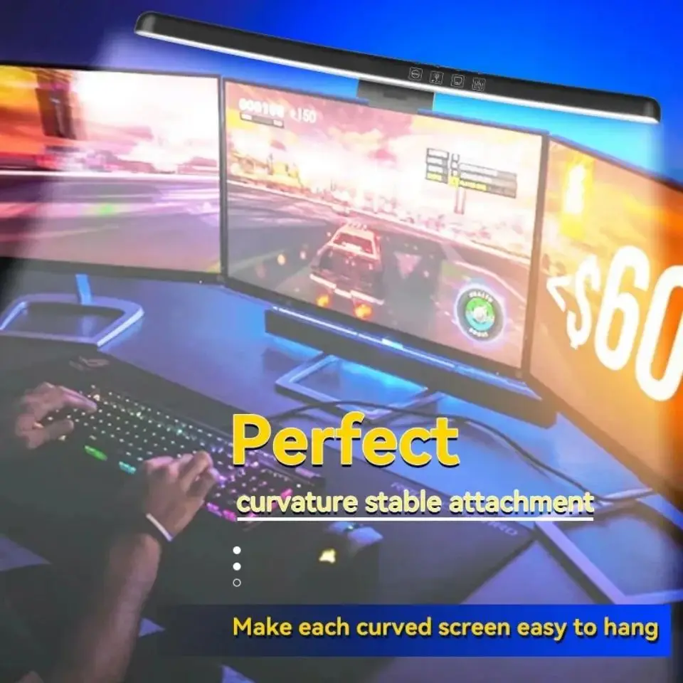 Curved Monitor Light Bar, Computer hanging lamp Bar with 3 Color Screen Light Bar, Touch Control Computer Screen Lamp for Work