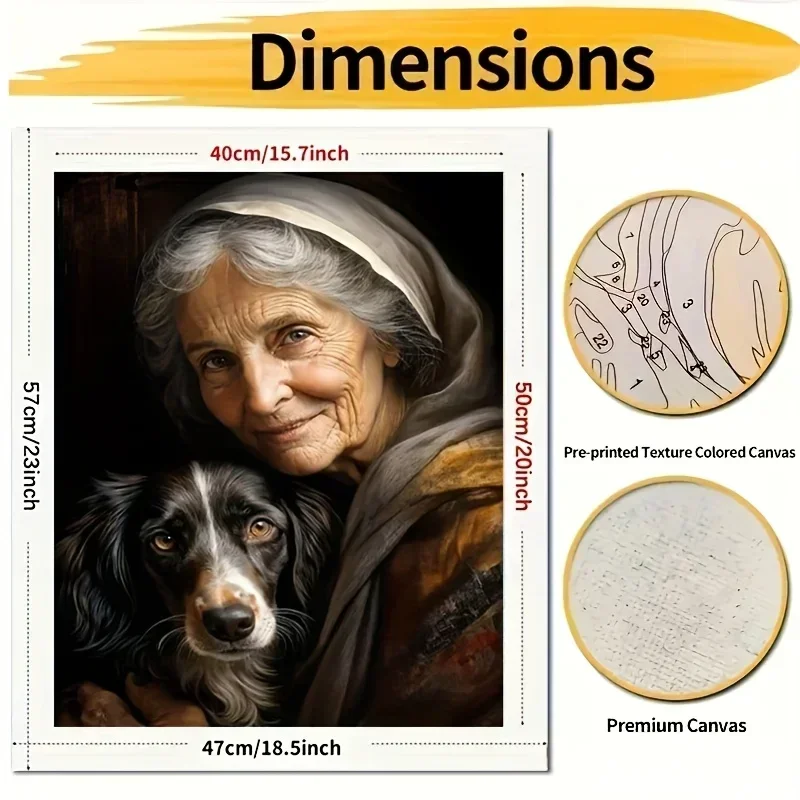 A Adult Paint-By-Numbers Kit for Professional Art Use, Featuring an Acrylic Painting of a Heartwarming Scene of an Elderly Woman