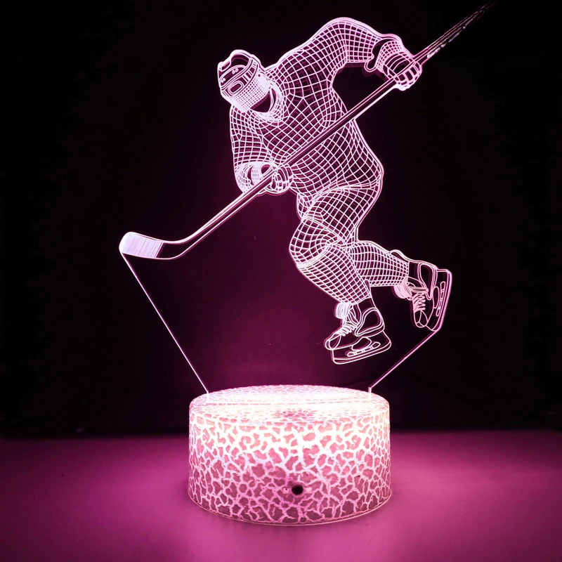 Hockey 3D Night Light Illusion Decor Lamp 7 Colors Changing Nightlight Room Decor Christmas Birthday Gifts for Kids Boys Girls