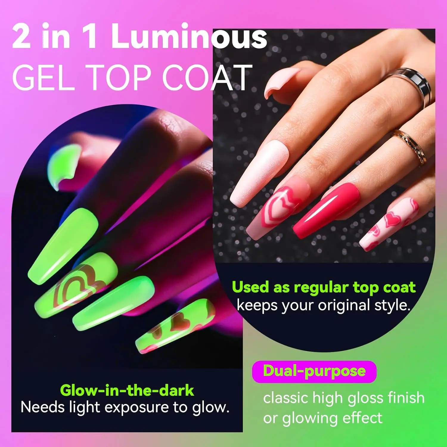 Makartt Glow in the Dark Gel Top Coat – 15ML Luminous No Wipe Clear Top Coat Gel Nail Polish, UV/LED Lamp Needed, Long-Lasting