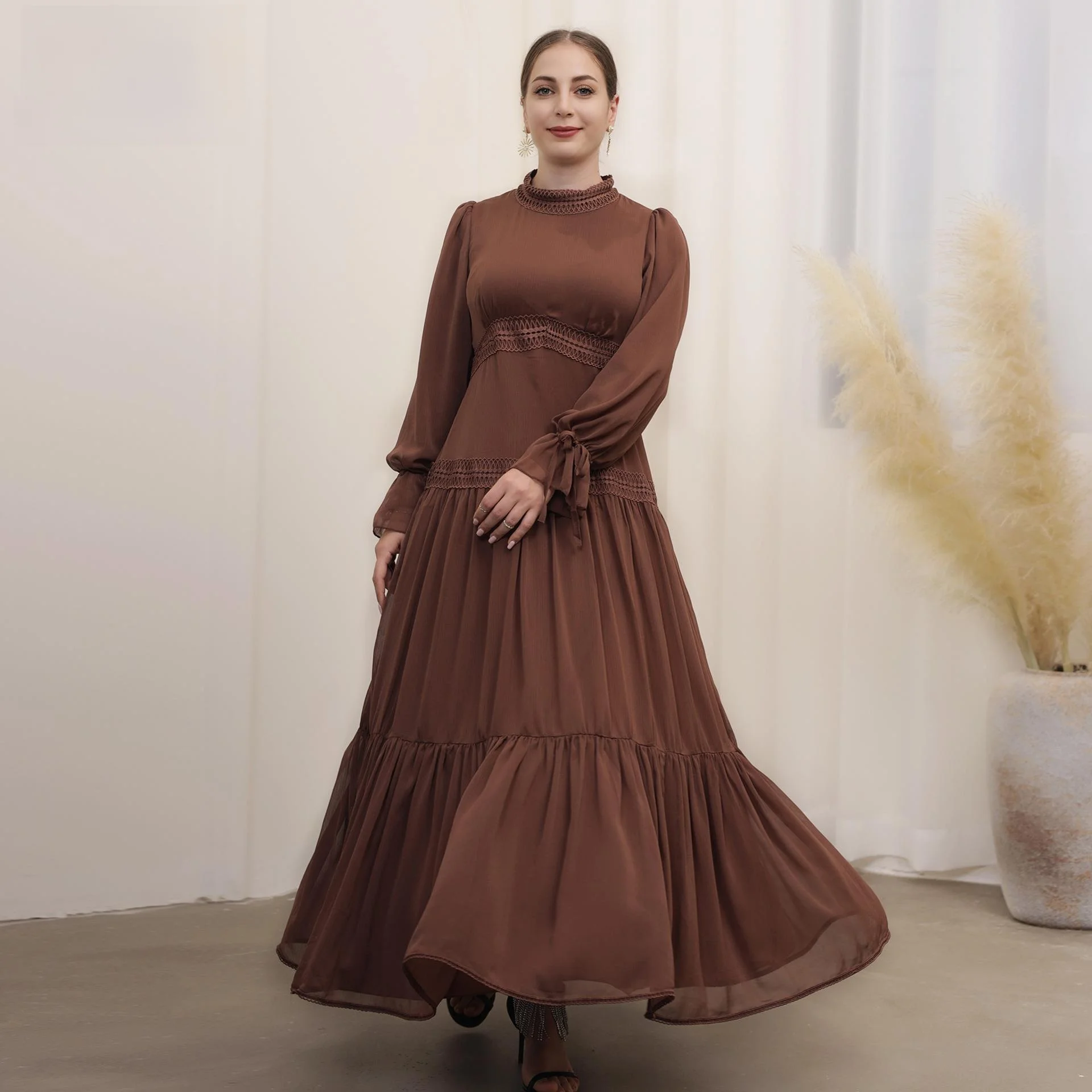 

Exquisite Lace Trim Long Dr Middle East Sle Loebay LR69 Ele Autumn Long Sve Dr for Men