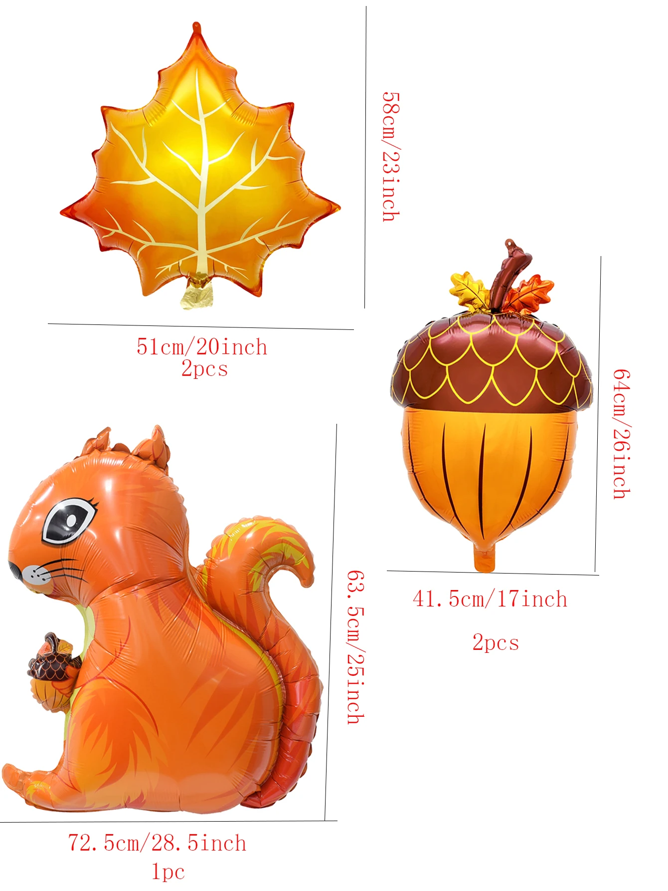 5pcs Squirrel Foil Balloons Set Pine Cone Balloons Autumn Maple Leaf Balloon Harvest Festival Decor Thanksgiving Day Decorations