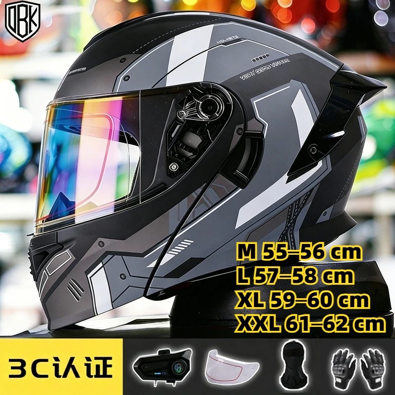 

Motorcycle Flip Up Helmet OBK Dual Visor Bluetooth Full Face Helmet Four Season Universal Men Women Motorbike Safety Helmets