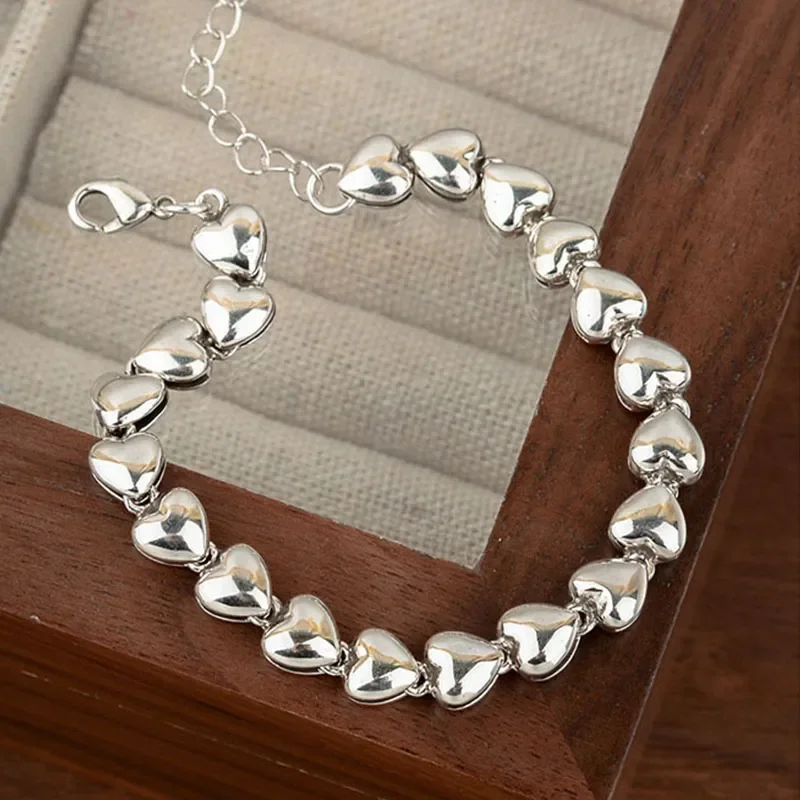 

Silver Color Love Heart Bracelet for Women Girl Fashion Punk Stereoscopic Vintage Jewelery Birthday Gift Dropshipping