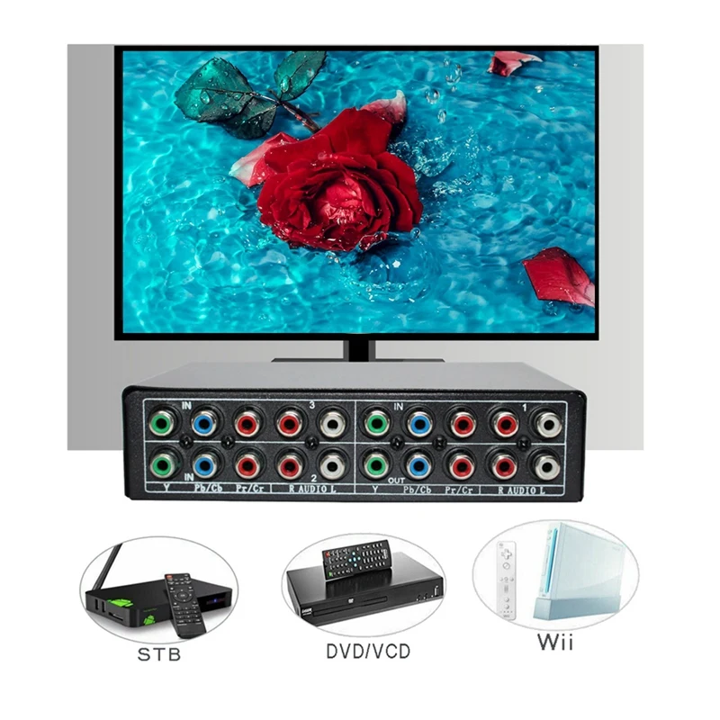 สวิตช์สายเคเบิล5 RCA 3ทาง YPbPr สำหรับเครื่องเล่นดีวีดี PS2 Wii DVD TV ส่วนประกอบ NEW-RGB