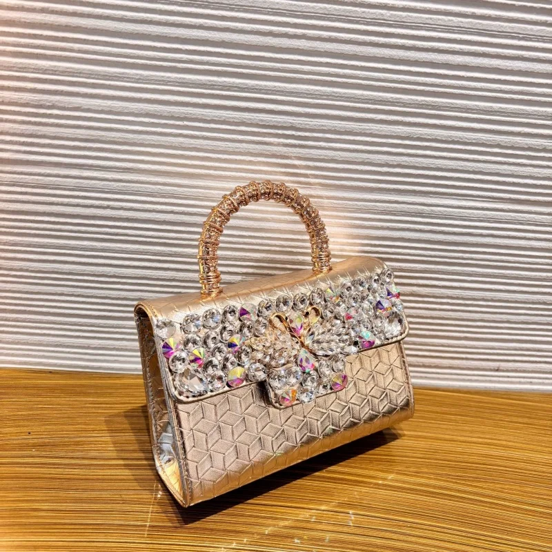Luxury Glitter Crystal Rhinestones Evening Bag Vintage Serpentine Diamond Handbags Elegant Flower Pattern Banquet Bag