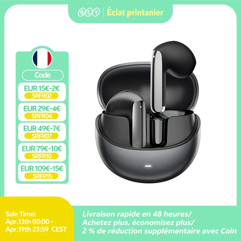 QCY-Écouteurs sans fil AilyBuds Pro+ ANC, HT10, Hi-Res Audio, AC Sat, Bluetooth 5.3, 6 micros, AI, HD, appel, connexion multipoint
