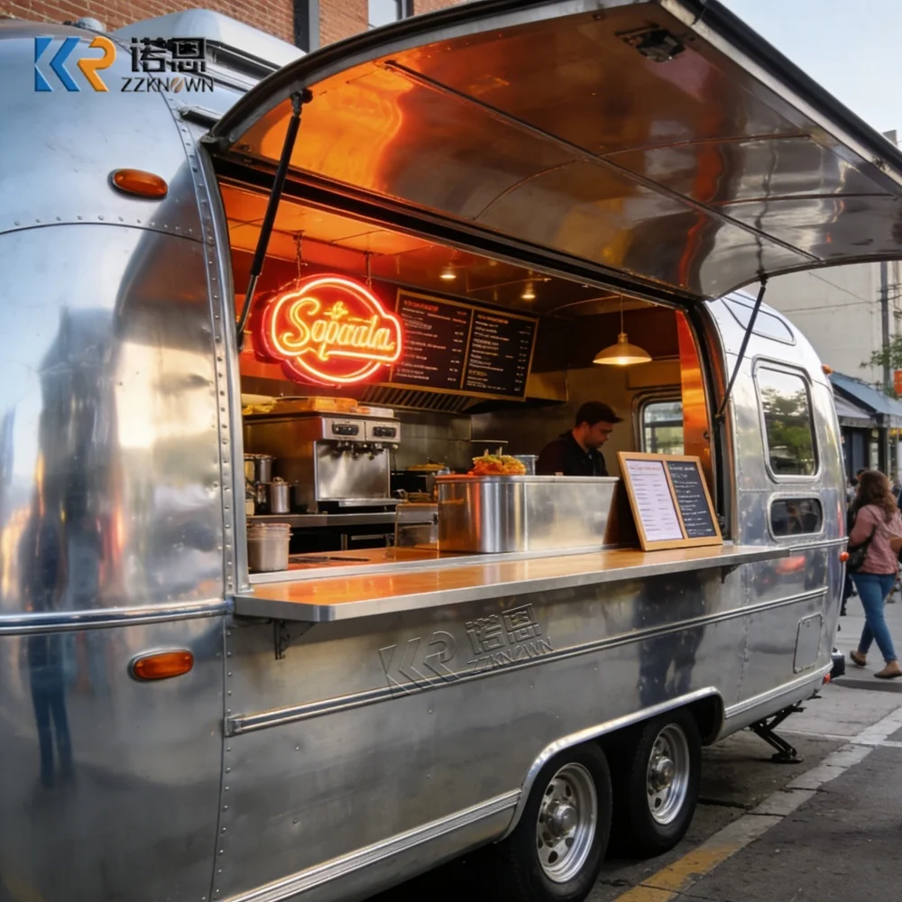 

Mirror Stainless Steel Mobile Food Trailer Multi-Functional Towing Food Cart for Night Market Snack Truck