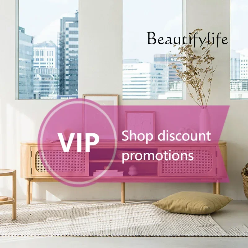 

Тумба под телевизор N40 в скандинавском средневековом стиле из массива дерева и ротанга, напольная аудиовизуальная тумба для небольшой квартиры/гостиной