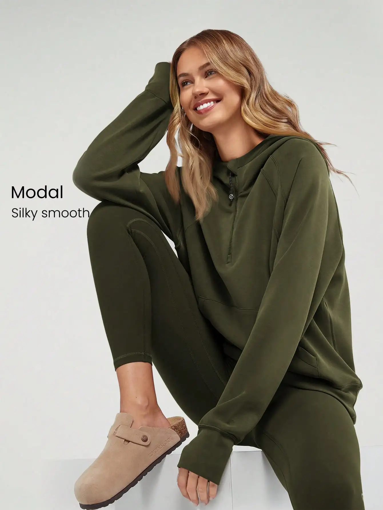 

GLOWMODE Modal Silk Touch Oversized Long Sleeve Half-Zip Hoodie Fall