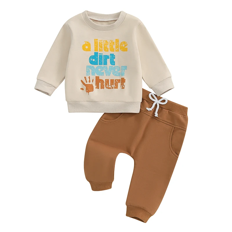 Baby Boy Track Suit Letter Print Long Sleeve Sweatshirt and Elastic Pants 2 Piece Clothes Outfits for Toddler