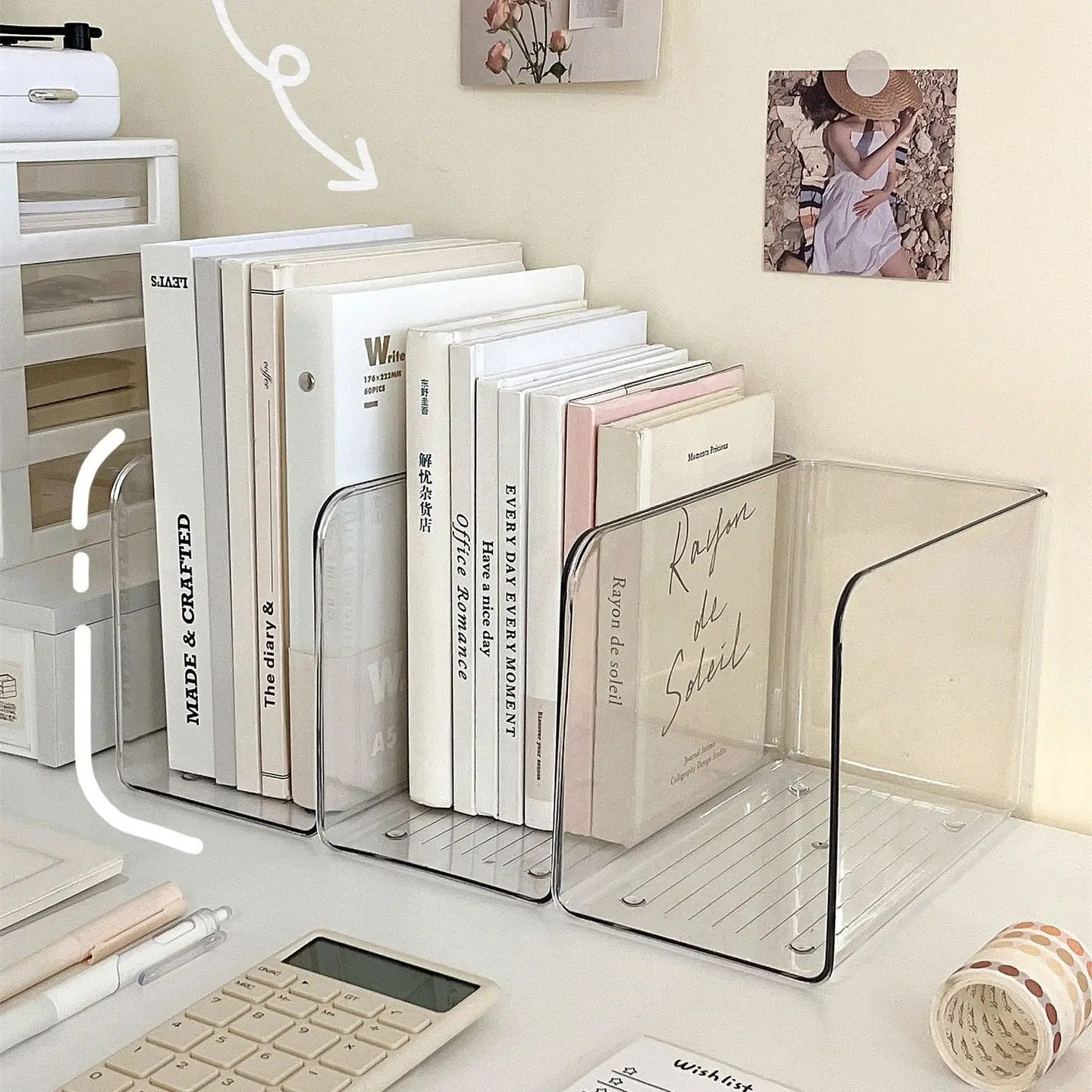 ins wind bookshelf u-shaped bookstand desktop storage finishing box transparent office desk book shelf vertical