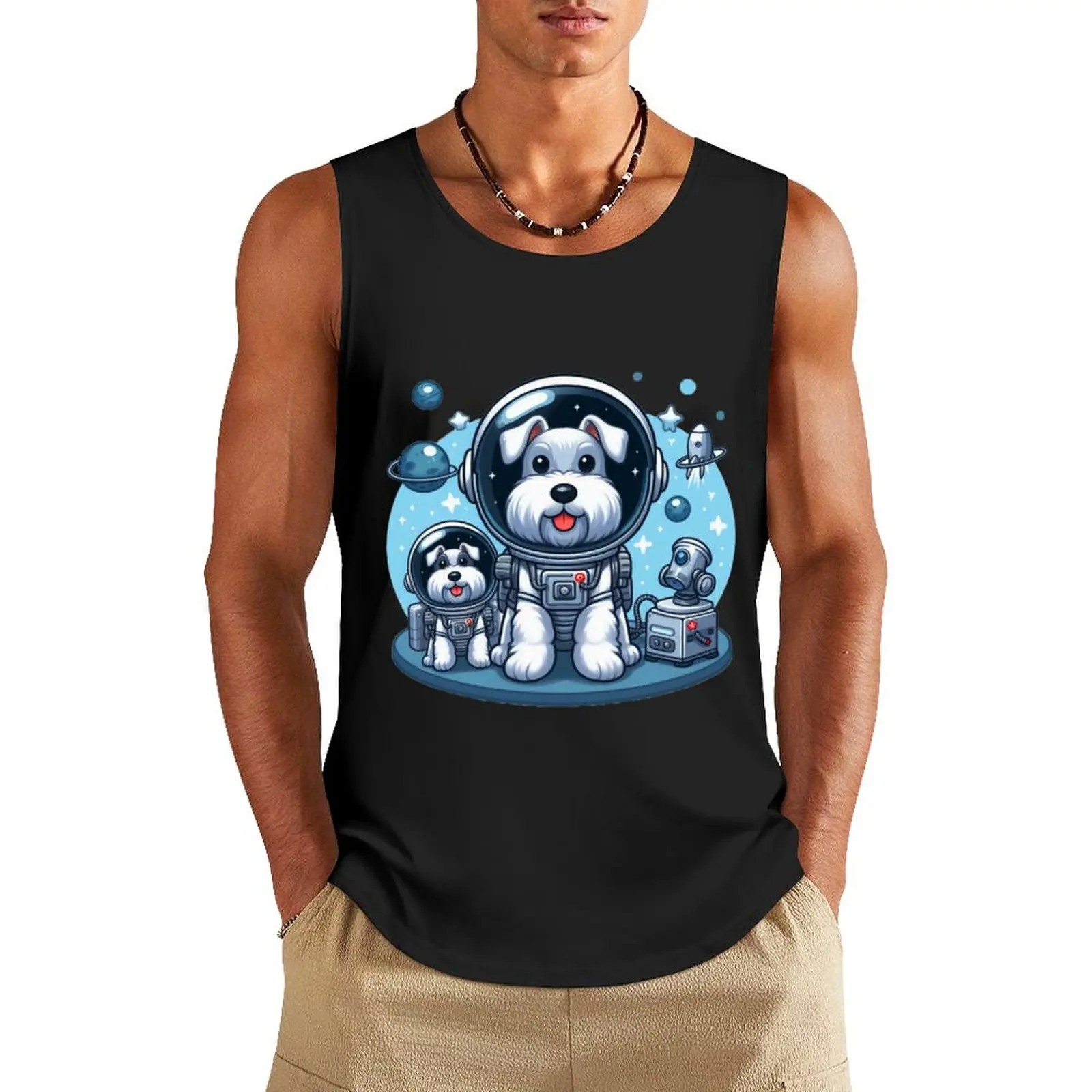 

White Schnauzer in the Space Tank Top gym wear men gym shirt men fitness gym shirts
