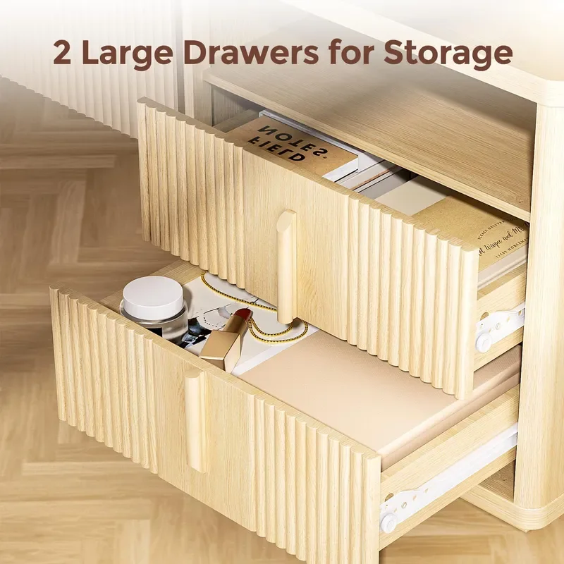 Factory Wholesale Modern Bedside Tables with Charging Stations Open Shelves Curved Side Tables for Bedroom Living Room