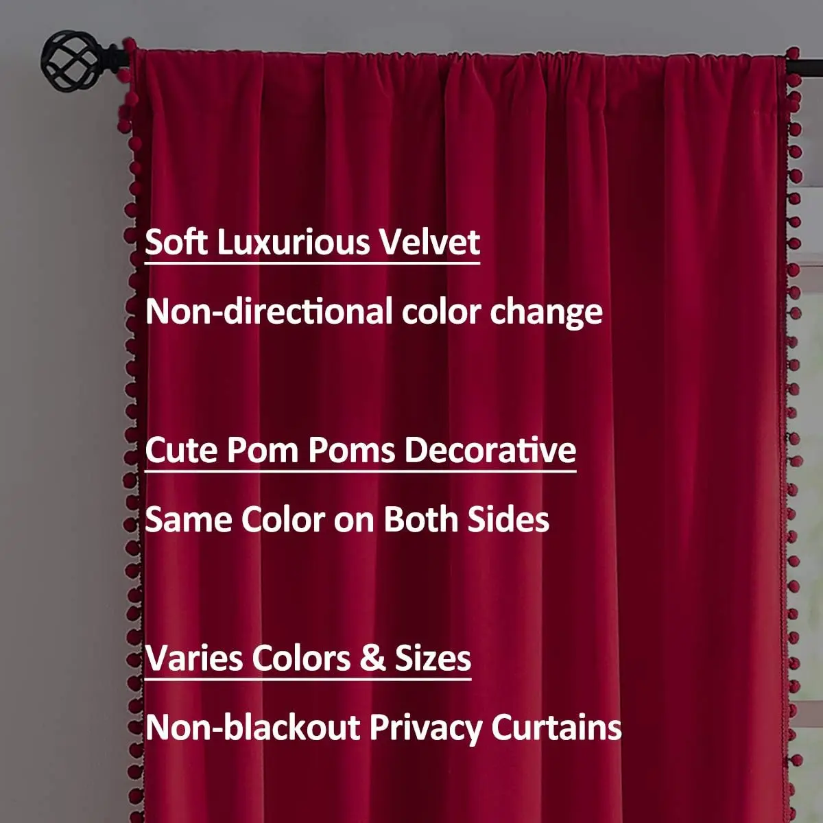 Tende rosse in velluto con pompon 95 "" pollici Set di tende oscuranti per camera da letto del soggiorno tende per finestre morbide vacanze invernali