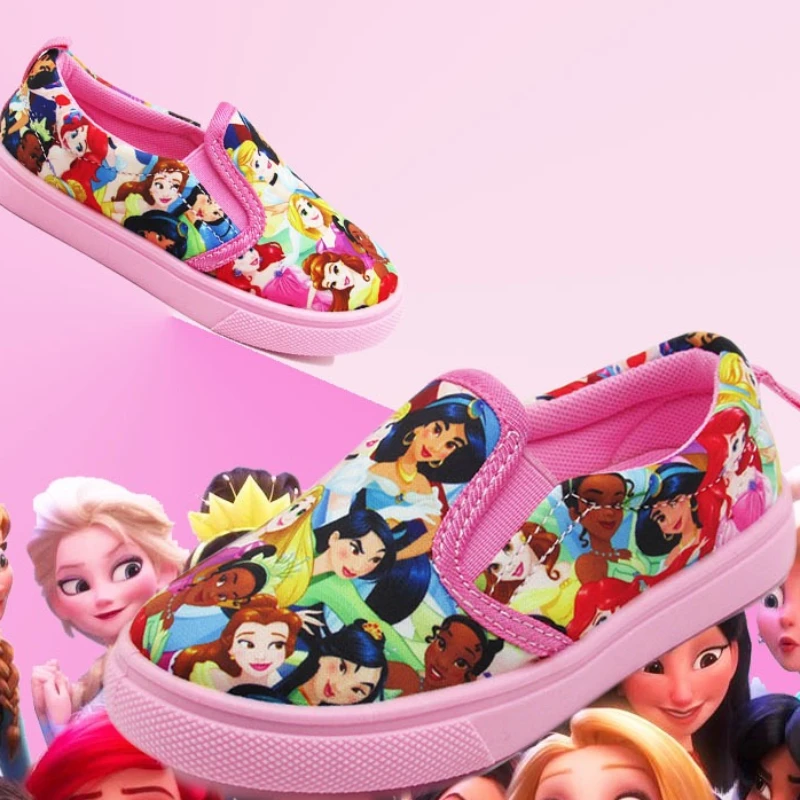 Sepatu Kanvas Kasual Anak Disney Sepatu Nyaman Merah Muda Anak Perempuan Siswa Anak-anak Putri Kartun Malas Ukuran 26-31